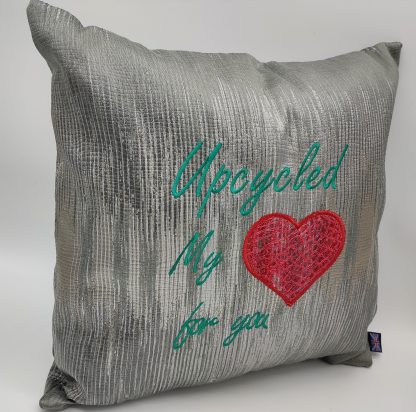 Shimmering Romance: The Red Love Heart Silver Cushion - Image 2
