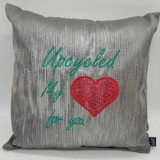 Shimmering Romance: The Red Love Heart Silver Cushion