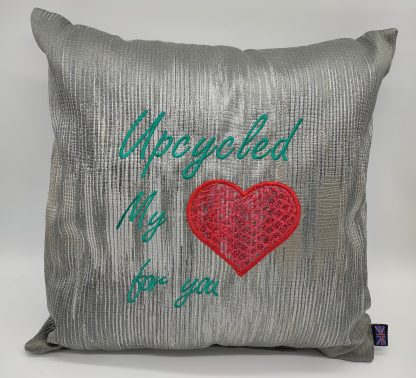 Shimmering Romance: The Red Love Heart Silver Cushion