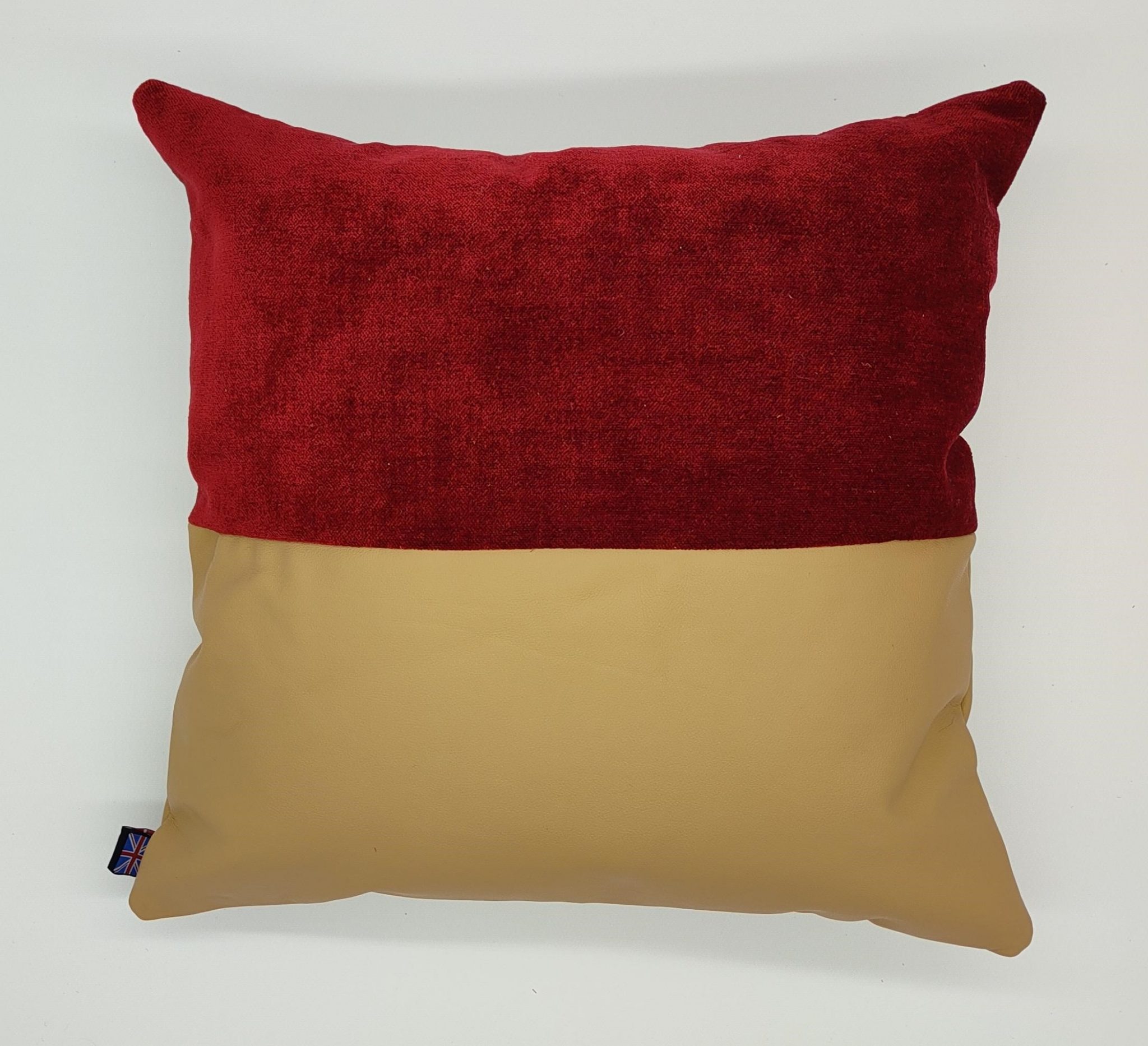 Opulence in Red A Luxurious Velvet and Leather Cushion