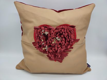 Opulence in Red: A Luxurious Velvet and Leather Cushion - Image 2