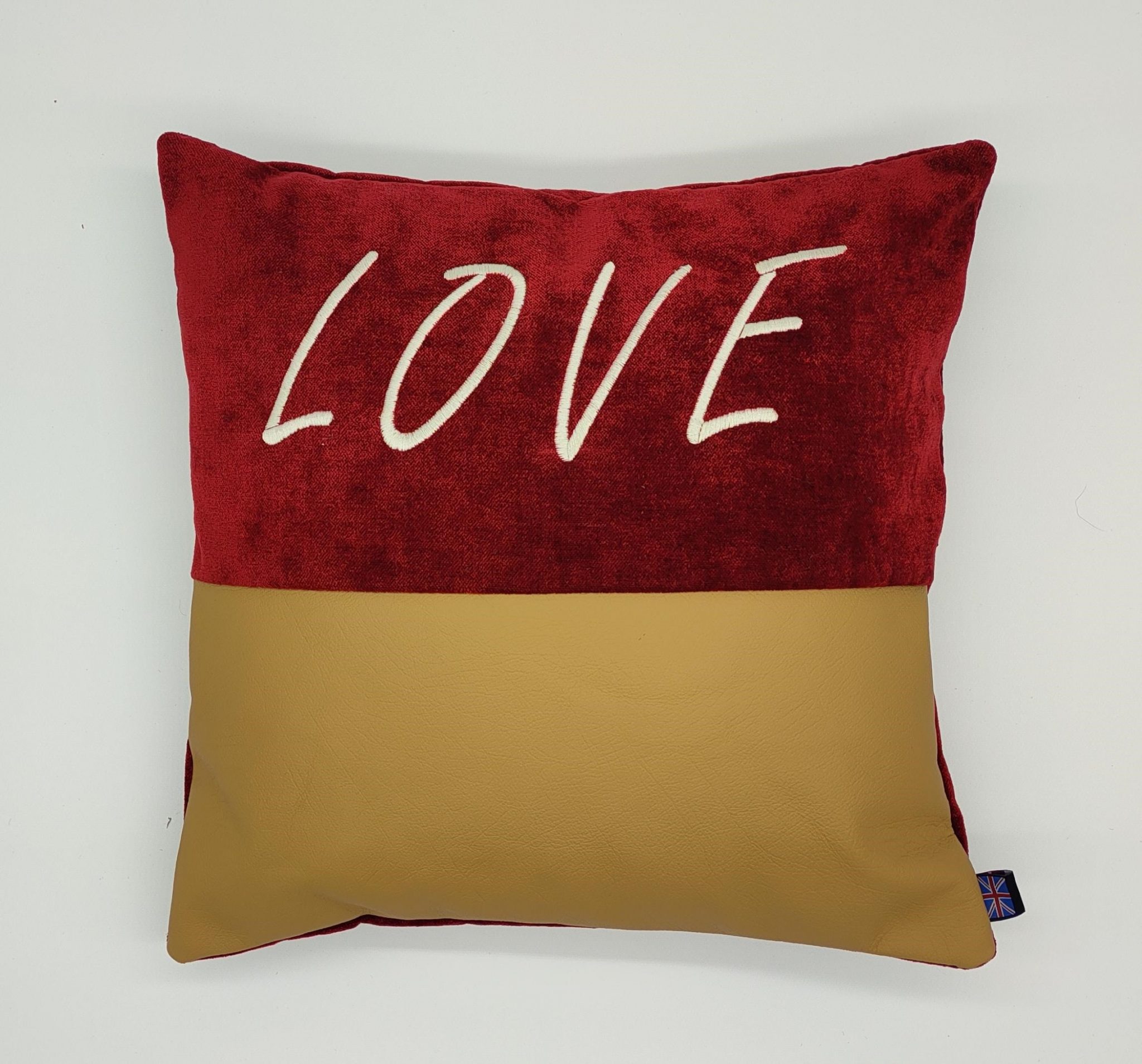Beautiful red velvet and leather cushion