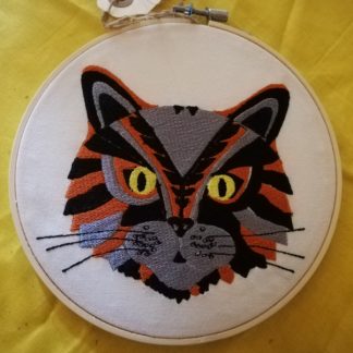 A Delightful Embroidery Hoop Artwork Featuring a Tabby Cat