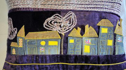 Enchanting Handcrafted Village Scene Cushion - Exquisite Free Motion Embroidery - Image 3