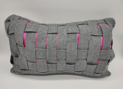 Limited Edition New Beautiful Grey and Pink Wool Weaved Cushion - Image 2