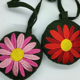 Bag Charm - Pink Red Daisy pair