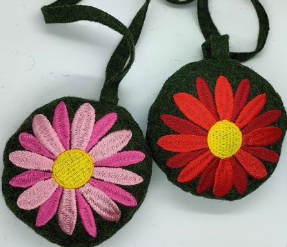 Bag Charm - Pink Red Daisy pair