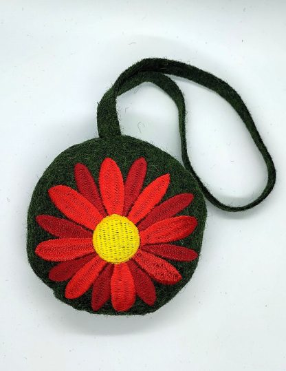 Red Daisy Embroidery Bag Charm