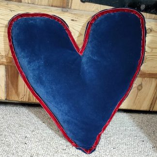 Love's Embrace: Heart-shaped Navy Velvet Cushion