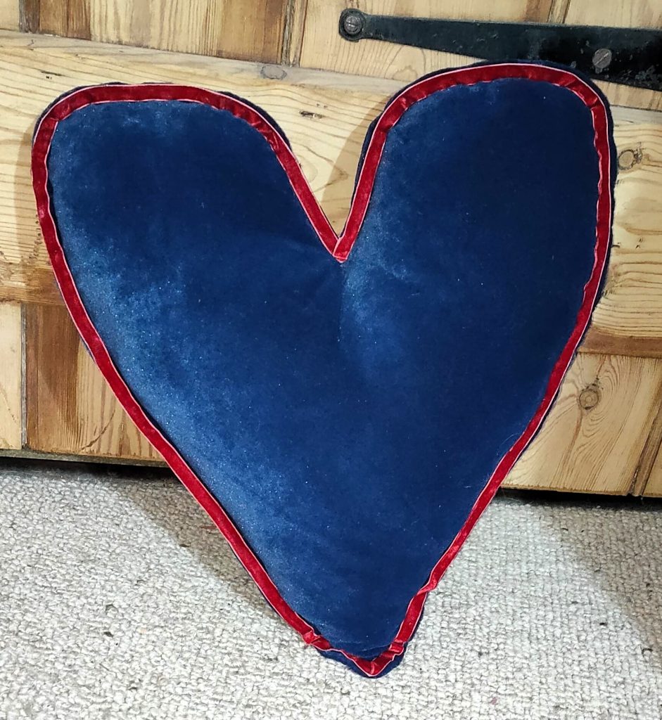 Love's Embrace Heartshaped Navy Velvet Cushion