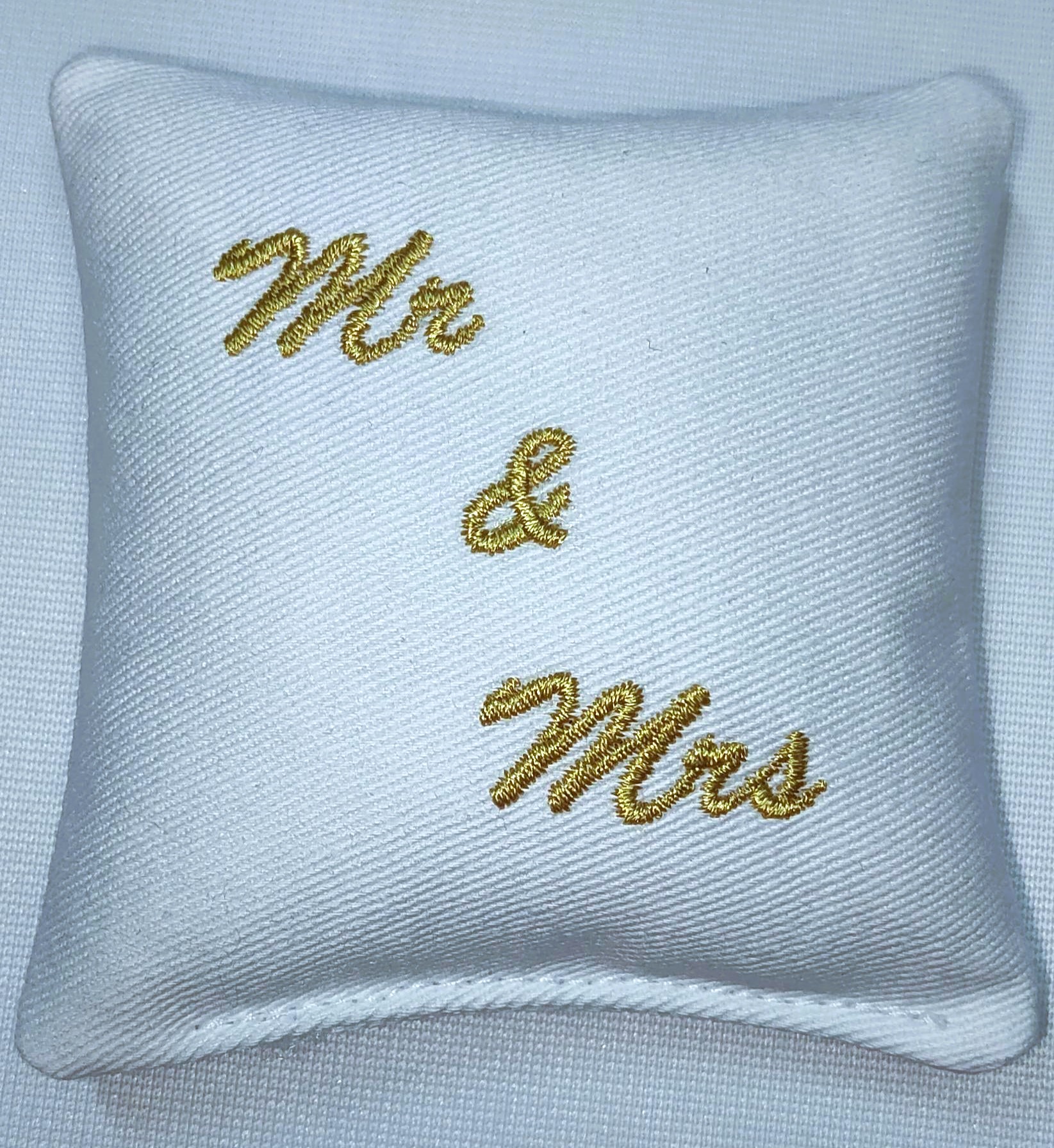 Personalized Wedding Ring Cushion, With Embroidery Mr & Mrs, Pocket Size, Handmade - Image 3