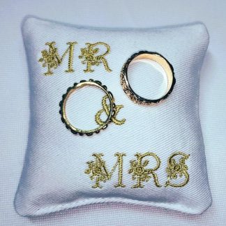 Personalized Wedding Ring Cushion, With Embroidery Mr & Mrs, Pocket Size, Handmade