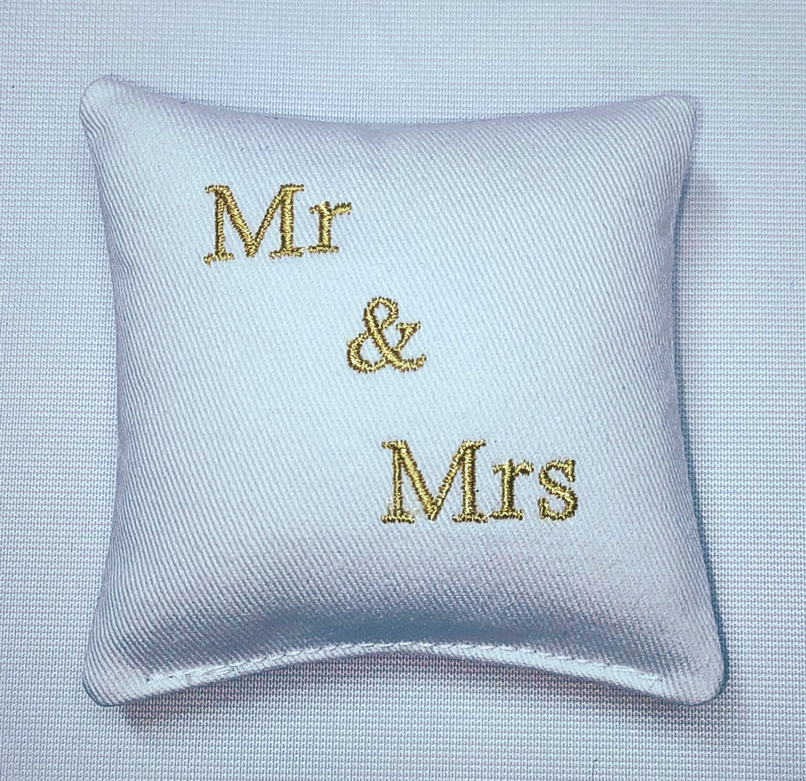 Personalized Wedding Ring Cushion, With Embroidery Mr & Mrs, Pocket Size, Handmade - Image 2