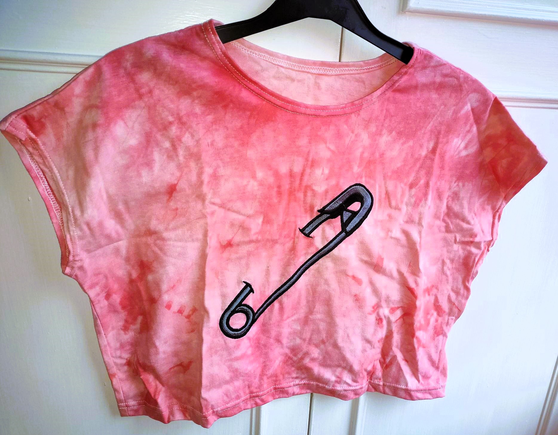 Handmade Embroidery Safety Pin T-Shirt-Pink