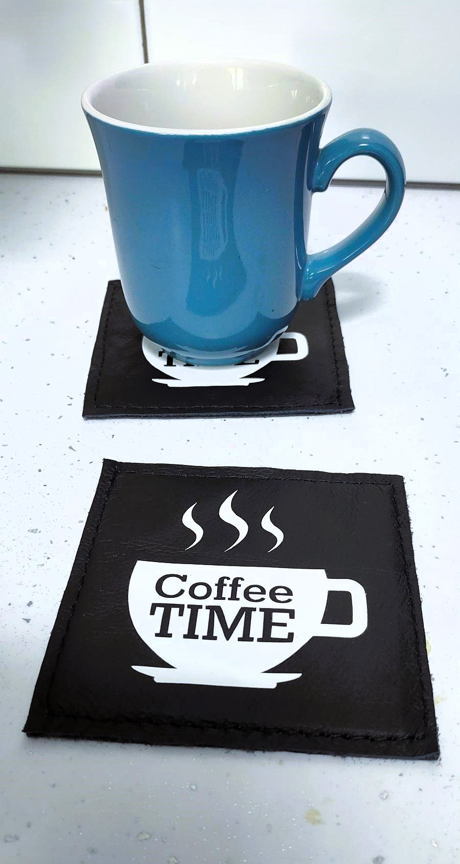 Handmade Leather Printed Coasters - Coffee