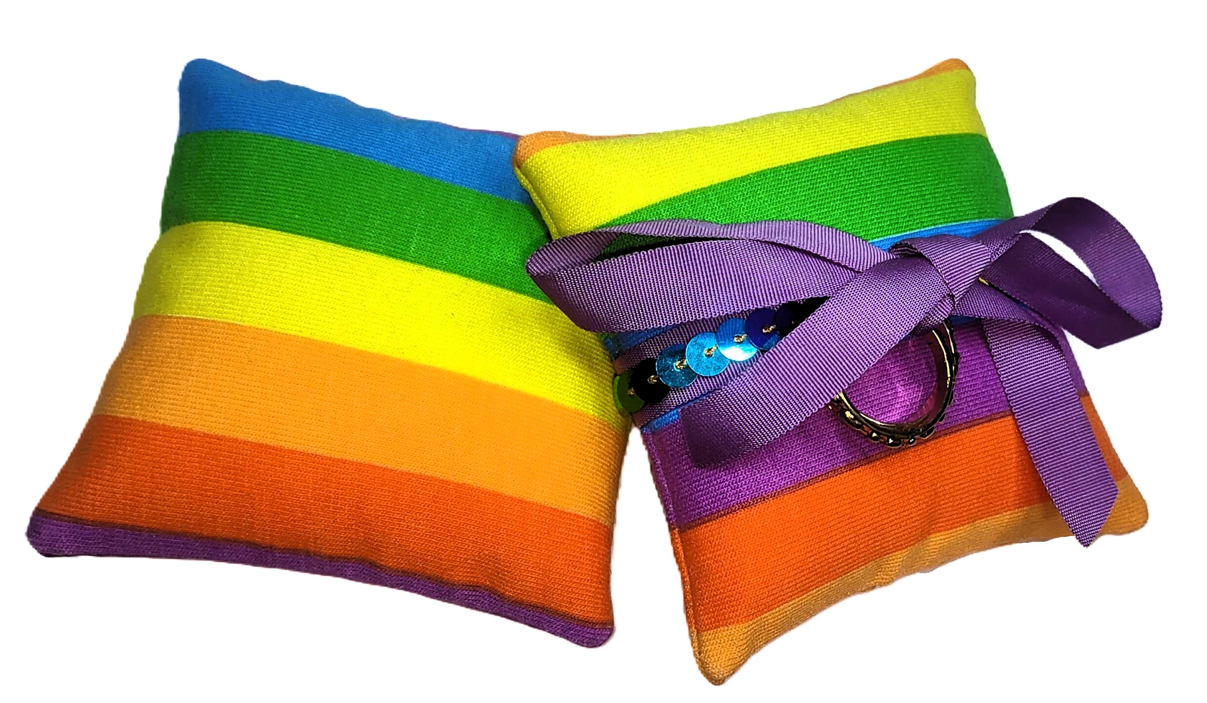 Handmade Wedding Ring Cushions - Rainbow Print