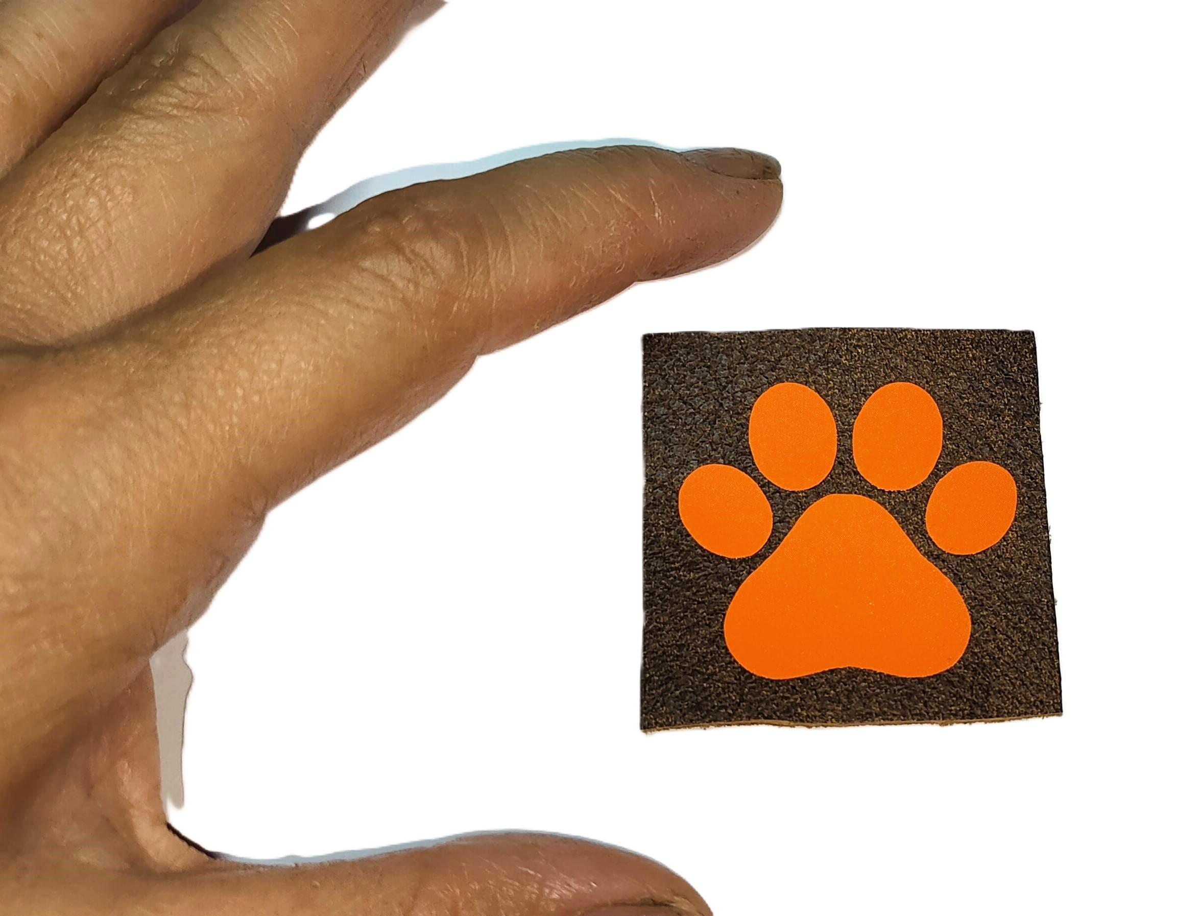 Handmade Paw Print vinyl fabric square patch - Orange vinyl Decals